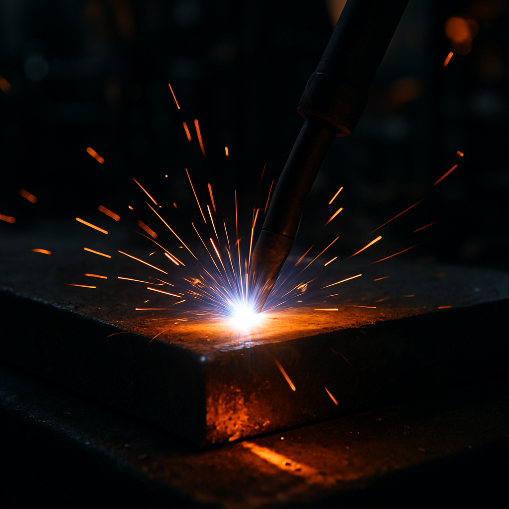 Professional arc welding on heavy steel plate